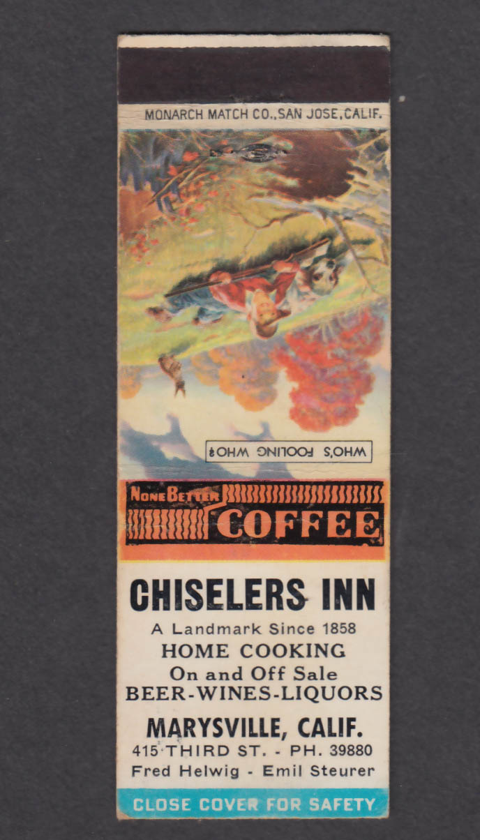 Image for Chiselers Inn 415 Third St Marysville CA matchcover Fred Helwig Emil Steurer