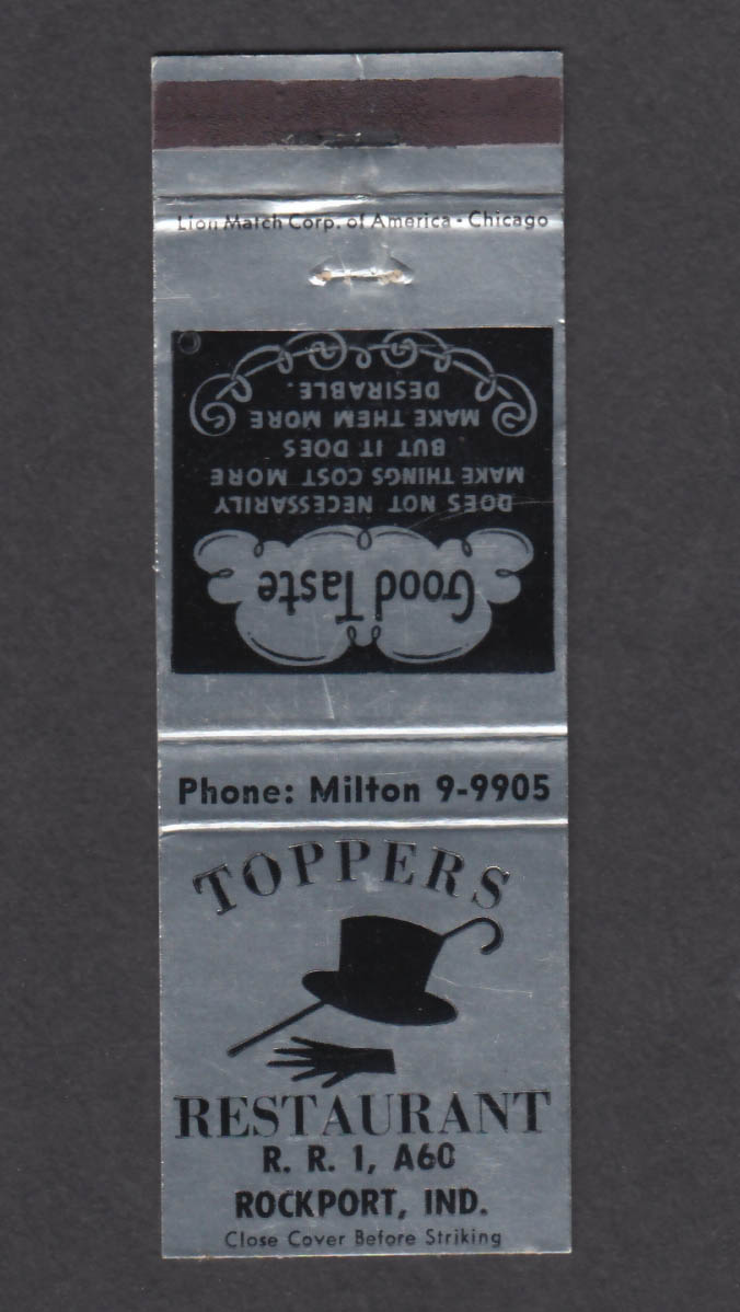 Image for Toppers Restaurant Rockport IN matchcover