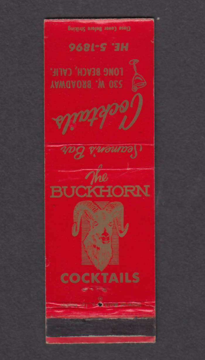 Image for The Buckhorn Seamen's Bar Cocktails 530 W Broadway Long Beach CA matchcover