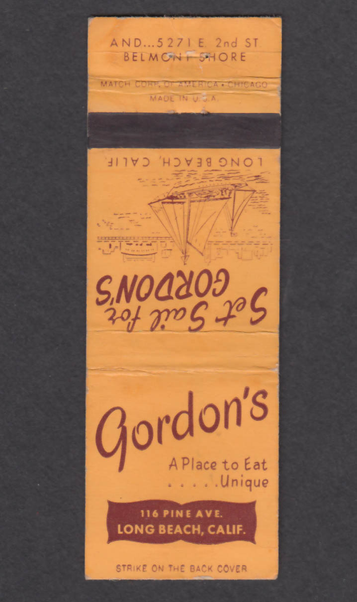 Image for Gordon's 116 Pine Ave Long Beach CA matchcover