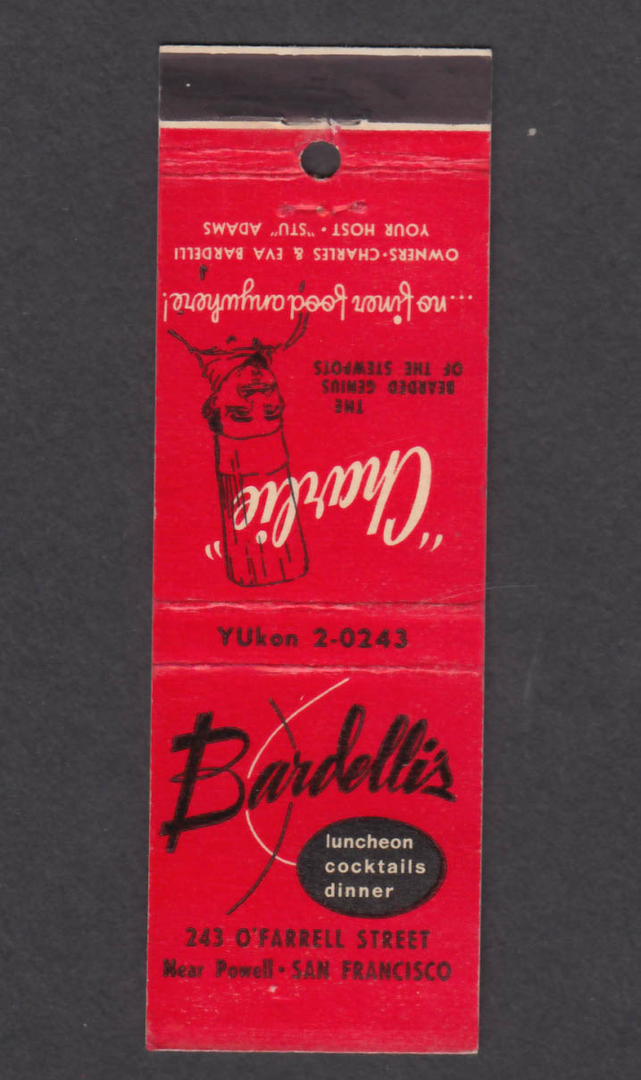 Image for Bardelli's 243 O'Farrell St San Francisco CA Charlie matchcover