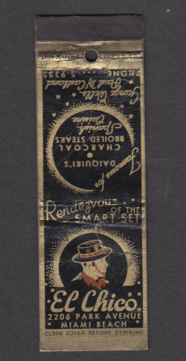Image for El Chico 2206 Park Ave Miami Beach FL matchcover George Wells Paul McCastland