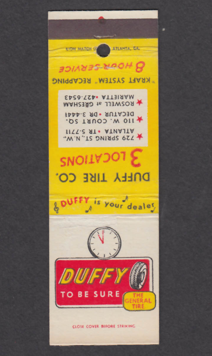 Image for Duffy Tire Co Atlanta Decatur Marietta matchcover