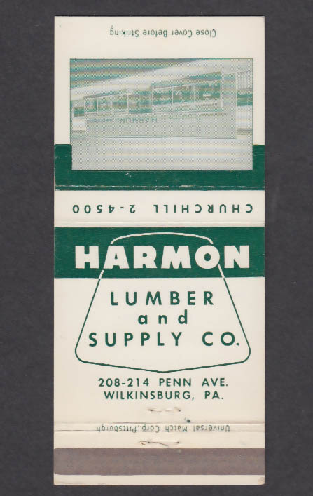 Image for Harmon Lumber & Supply Co 208-214 Penn Ave Wilkinsburg PA matchcover