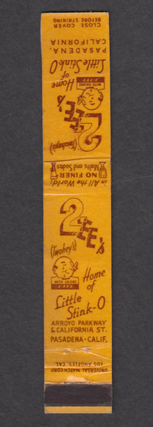 Image for Little Stink-O Arroyo Parkway & California St Pasadena CA matchcover