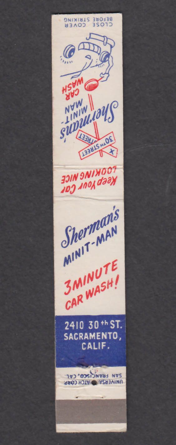 Image for Sherman's Minit-Man Car Wash 2410 30th St Sacramento CA matchcover
