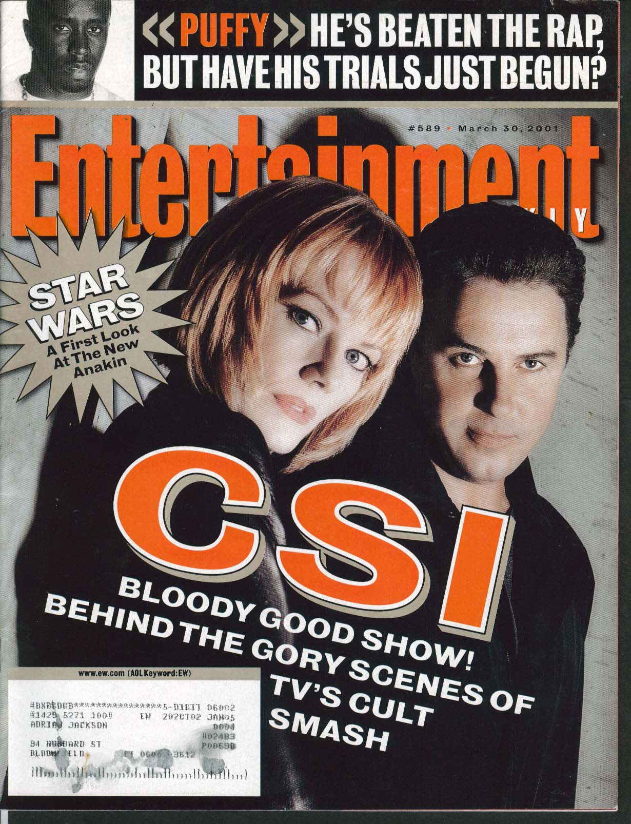 Image for ENTERTAINMENT WEEKLY #589 Puff Daddy Star Wars Hayden Christensen + 3/30 2001