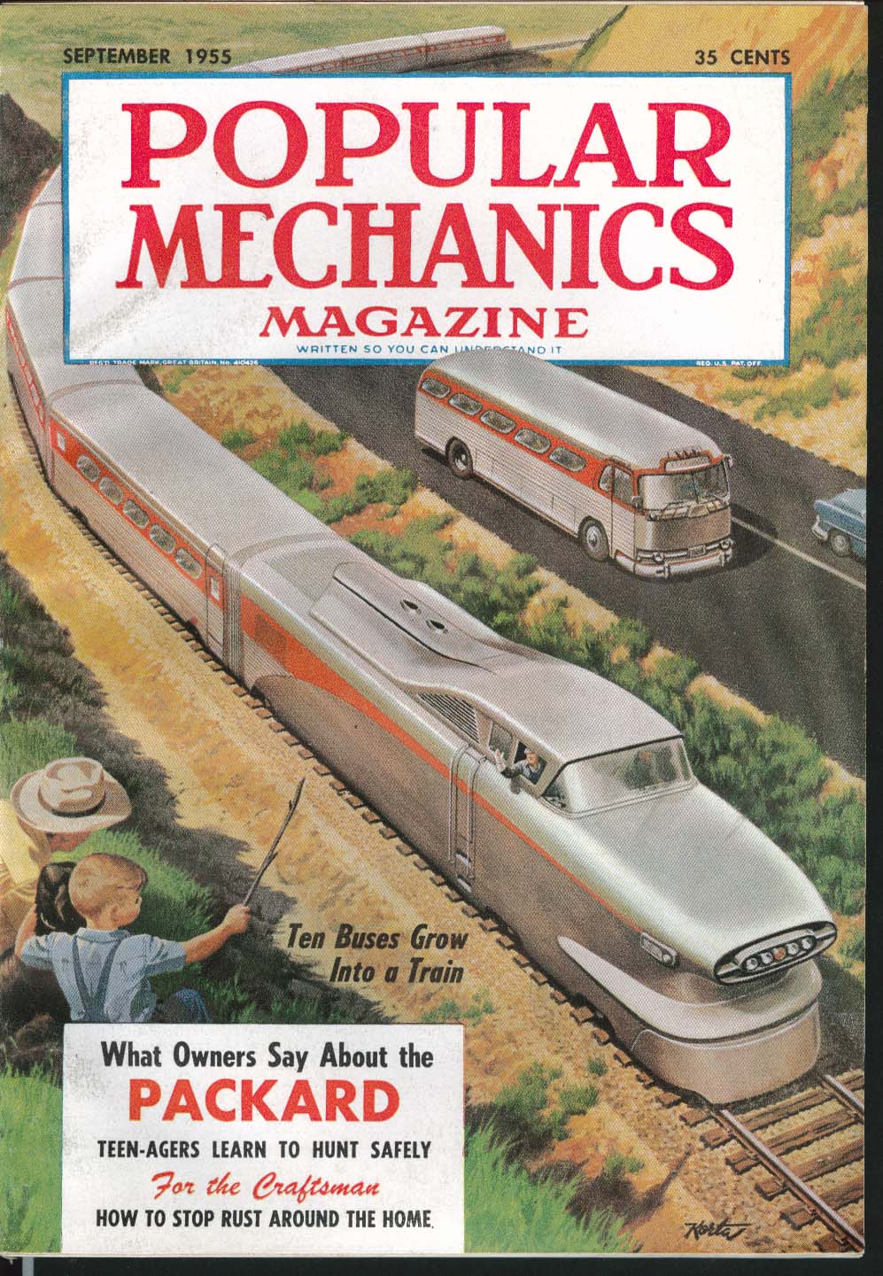 Image for POPULAR MECHANICS Packard Owner Review Buses Trains Safe Hunting ++ 9 1955