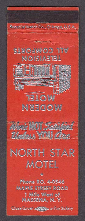 Image for North Star Motel Maple Street Road Massena NY matchcover