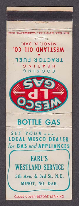 Image for Wesco LP Gas Earl's Westland Service 5th Ave & 3rd St Minot ND matchcover