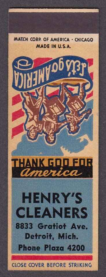 Image for Henry's Cleaners 8833 Gratiot Ave Detroit MI Defense Bonds matchcover proof