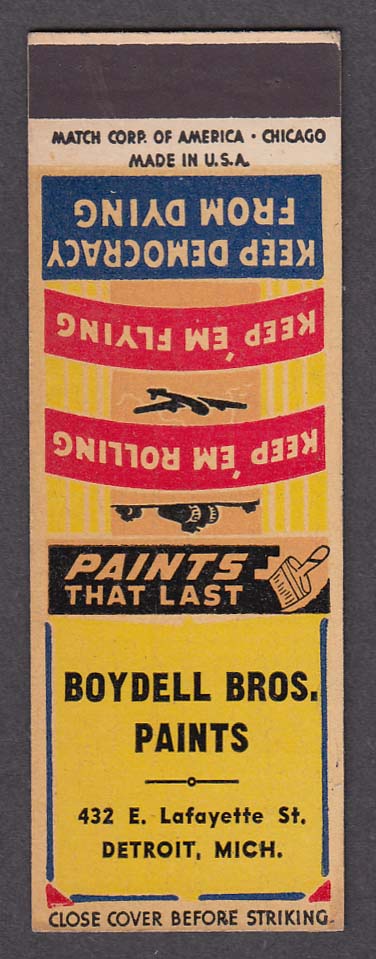 Image for Boydell Bros Paints 432 E Lafayette St Detroit MI Defense Bonds matchcover proof