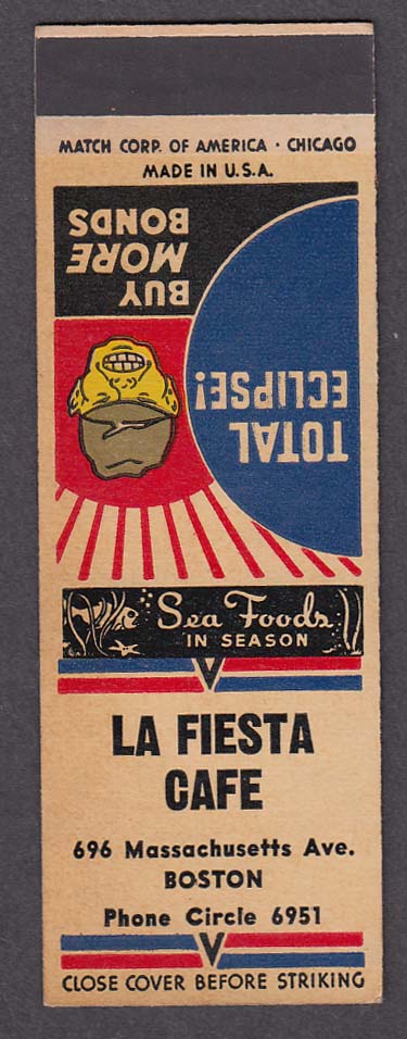 Image for La Fiesta Caf 696 Massachusetts Ave Boston MA Anti-Japanese matchcover proof