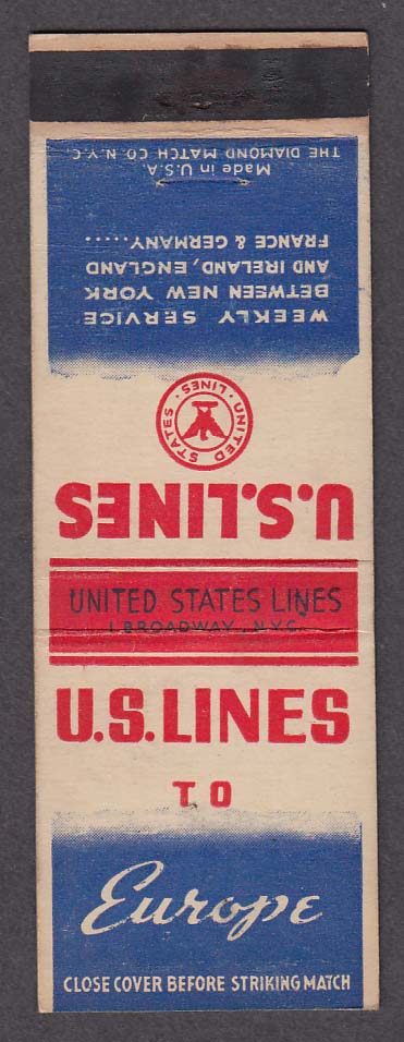 Image for US United States Lines to Europe matchcover