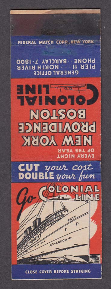Image for New York Providence Boston Colonial Line matchcover