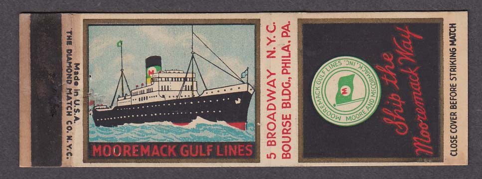 Image for Mooremack Gulf Lines 5 Broadway New York City NY matchcover