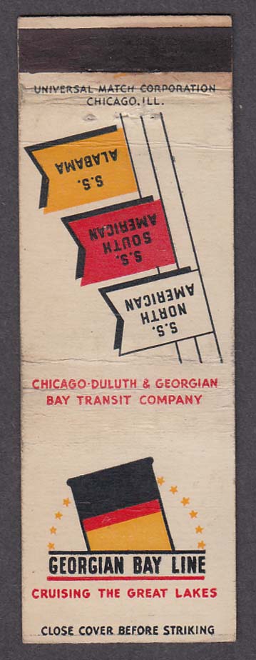 Image for Georgian Bay Line SS North American SS South American SS Alabama matchcover