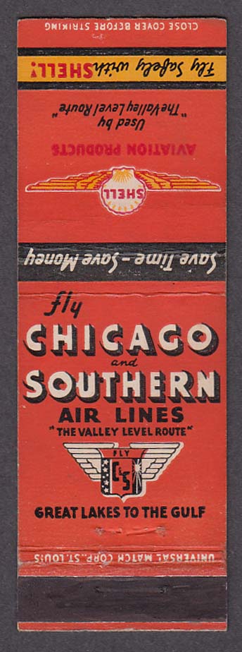 Image for Chicago & Southern Air Lines Shell Aviation Products matchcover