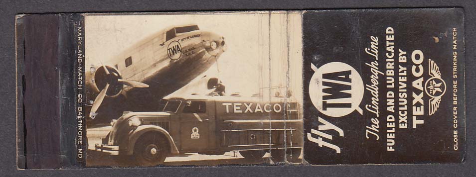 Image for TWA Lindbergh Line Texaco real photo matchcover