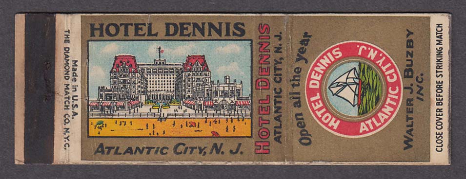 Image for Hotel Dennis Atlantic City NJ matchcover Walter J Buzby Inc
