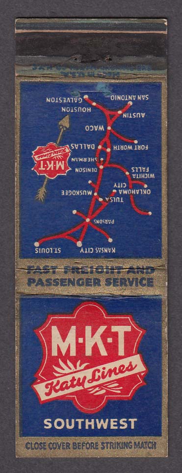 Image for MKT Katy Lines route map matchcover Dallas Exposition Ft Worth Fiesta 1937