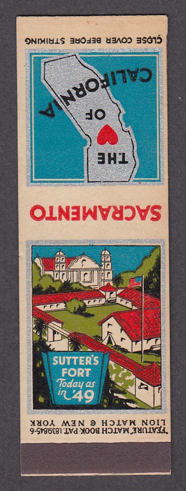 Image for Sutter's Fort Sacramento Convention Bureau Heart of California matchcover