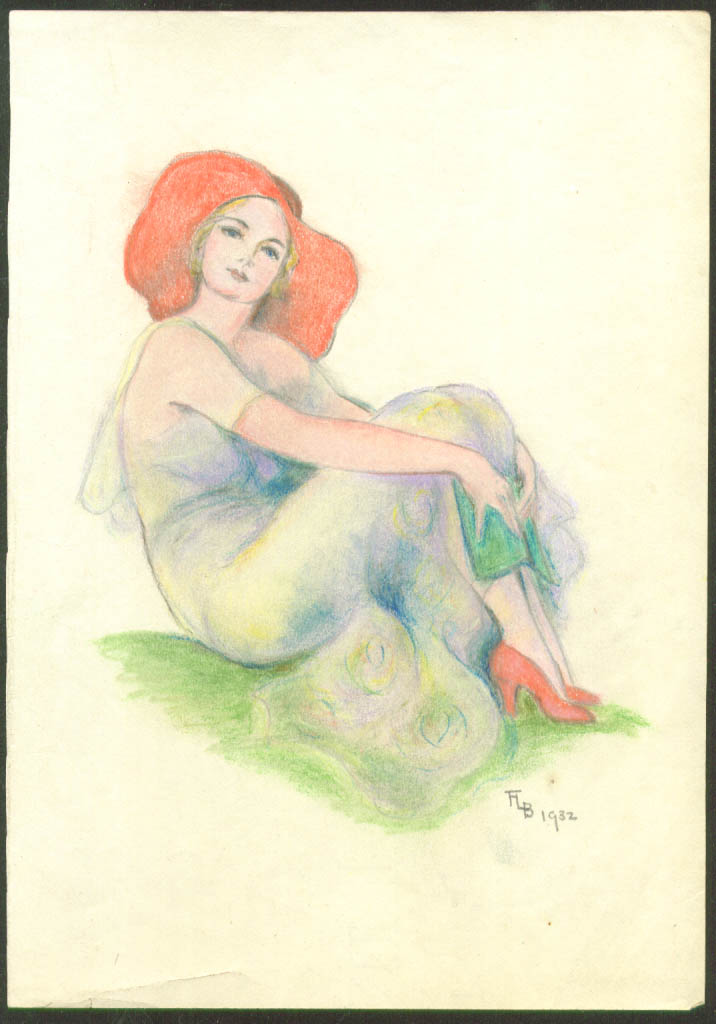 Image for Seated woman red hat pastel Florence Litchfield 1932