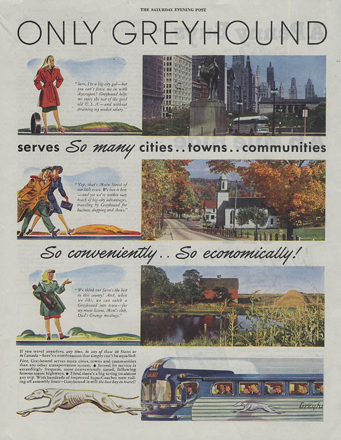 Image for Only Greyhound Bus serves so many so conveniently so economically ad 1947 SEP