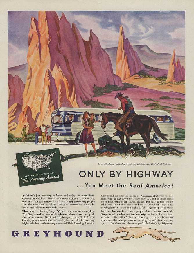 Image for Only by Highway You Meet the Real America Greyhound Bus ad 1946 H