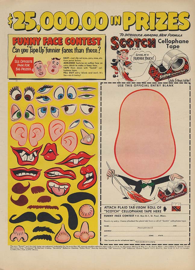 Image for $25000 in prizes Scotch Cellophane Tape Funny Face Contest ad 1953 L