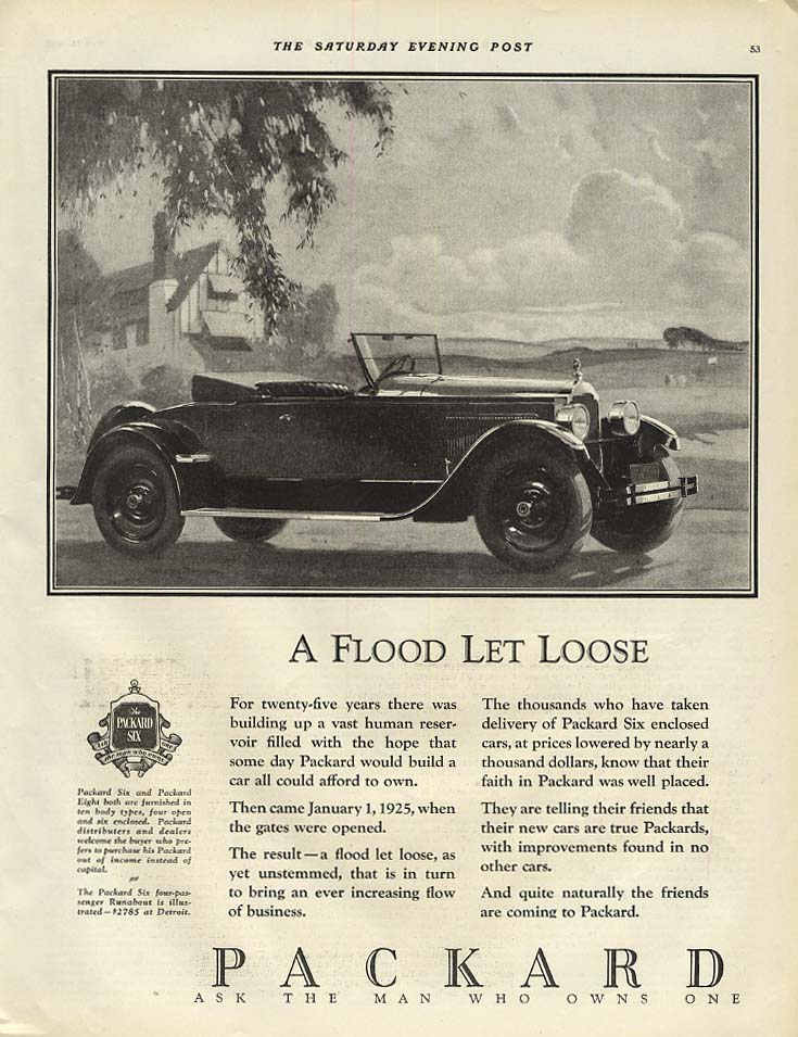 Image for A Flood Let Loose - Packard Roadster Runabout ad 1925 SEP