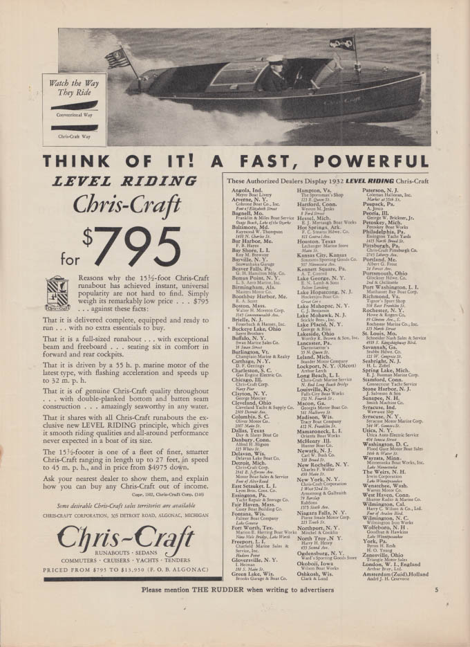 Image for Think of it! A Fast Powerful Level Riding Chris-Craft ad 1932