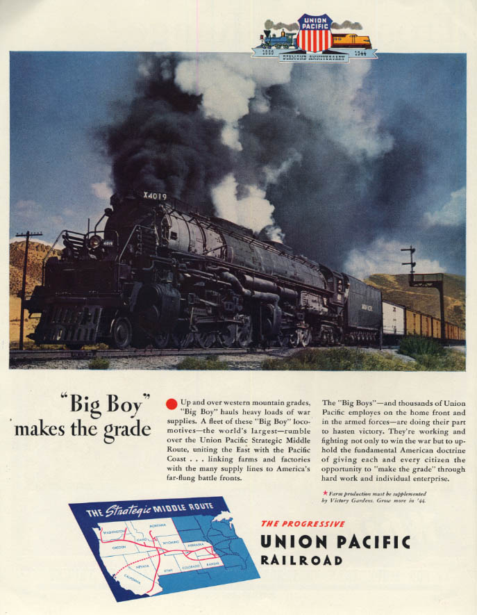 Image for Union Pacific Railroad Big Boy 4-8-8-4 Locomotive 4019 makes the grade ad 1944 F