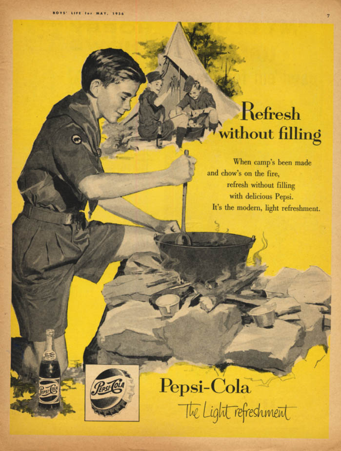 Image for Refresh without filling Pepsi-Cola ad 1956 Boy Scout cooks at camp out