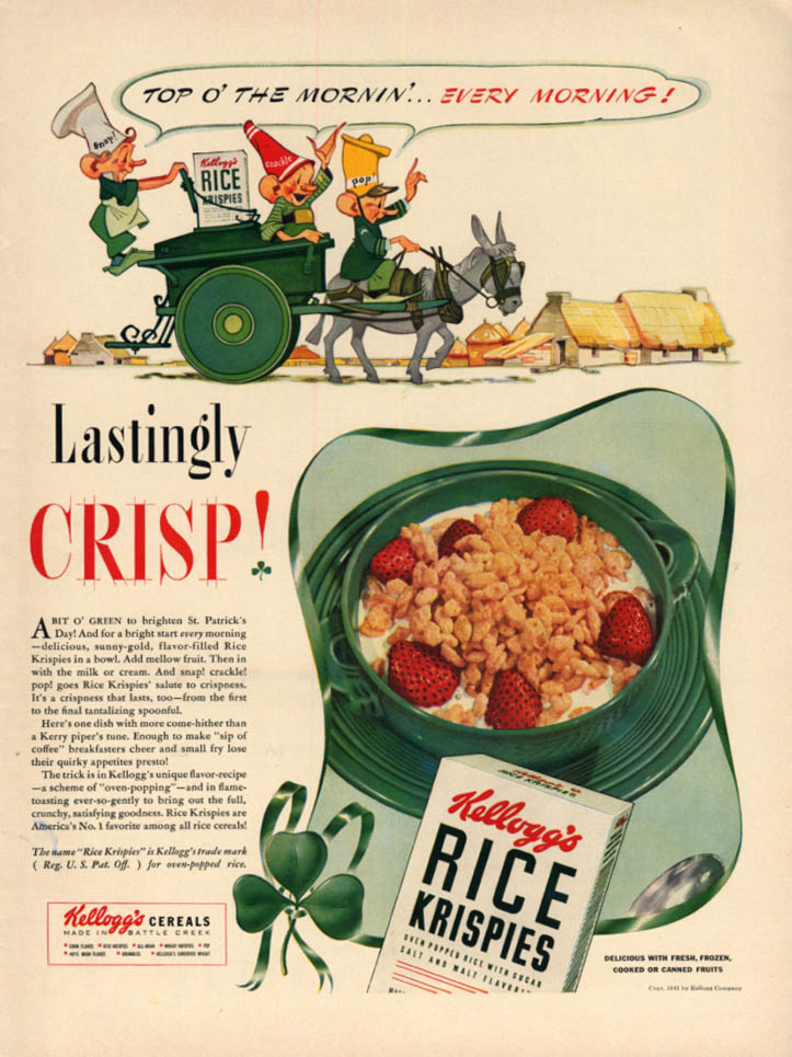 Image for Top o' the mornin every morning Kellogg's Rice Krispies ad 1941 Vernon Grant