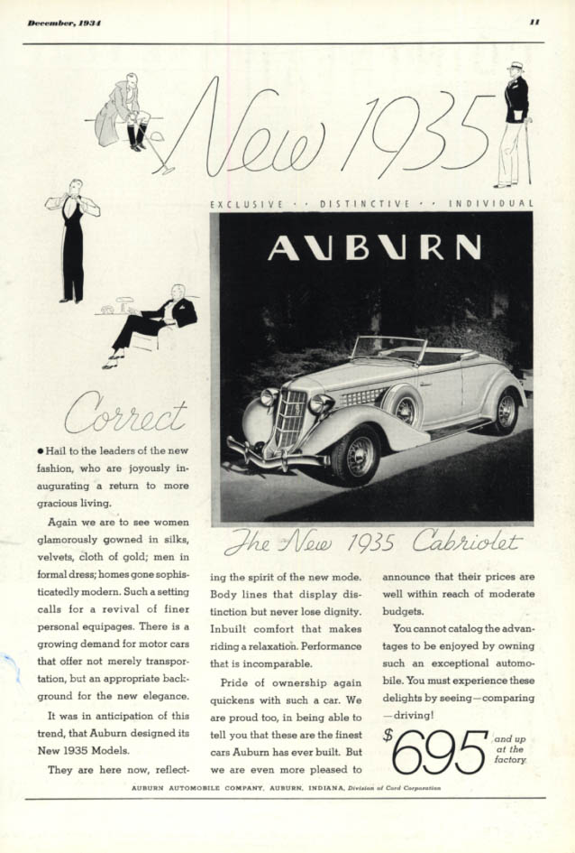 Image for Exclusive Distinctive Individual Correct - Auburn Cabriolet ad 1935 ESQ