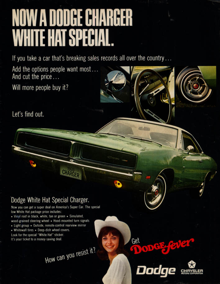 Image for Now a Dodge Charger White Hat Special ad 1969 LK