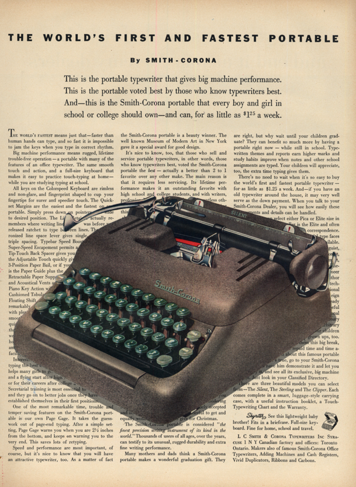 Image for World's First & Fastest Portable Typewriter - Smith Corona Silent ad 1953 L