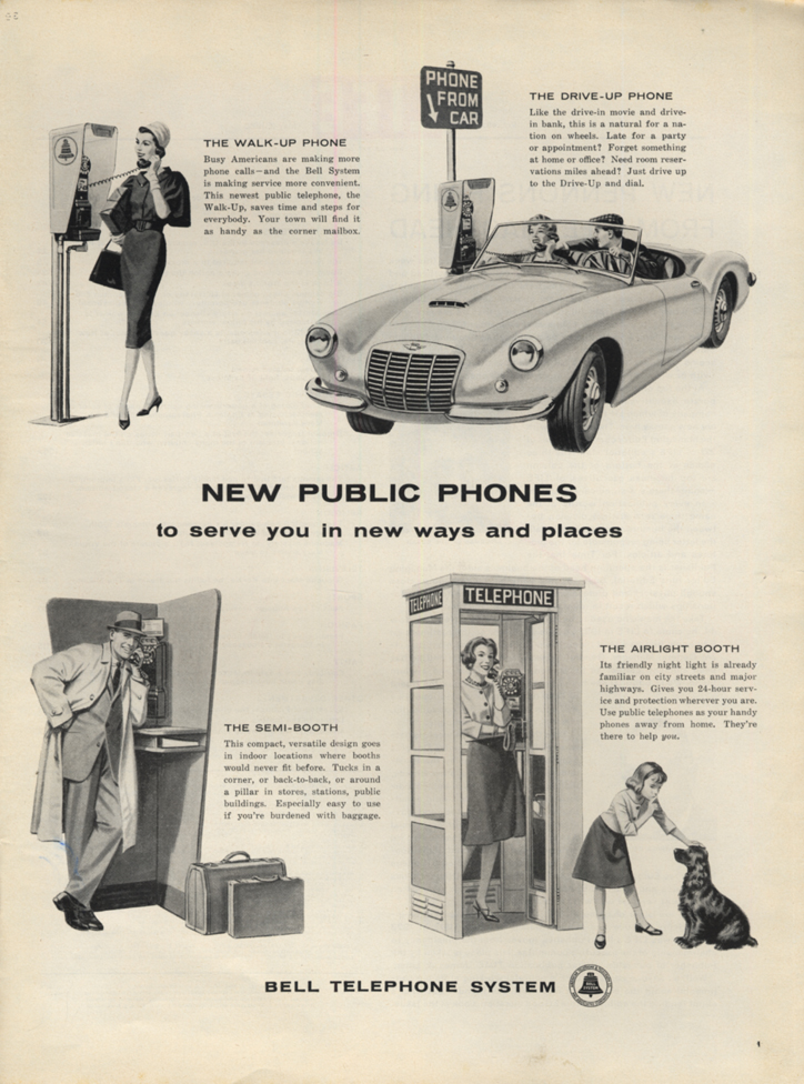 Image for New Public Phones: Walk-Up Drive-Up Semi-Booth Airlight Booth - Bell ad 1960 L