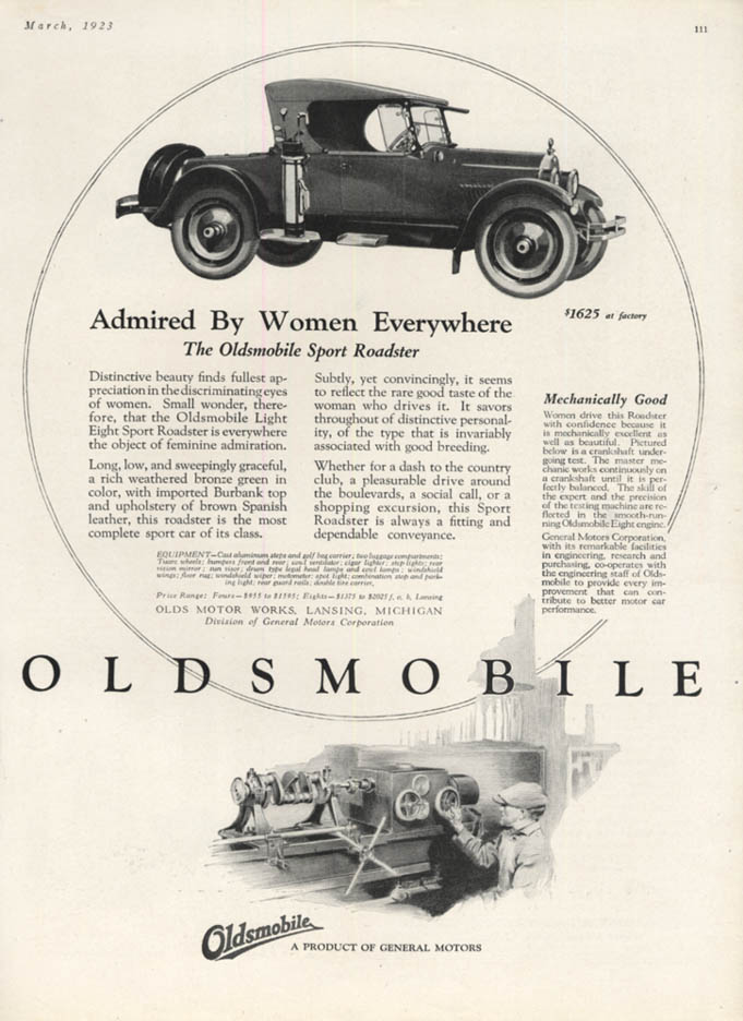 Image for Admired by Women Everywhere - Oldsmobile Sport Roadster ad 1923 H&G