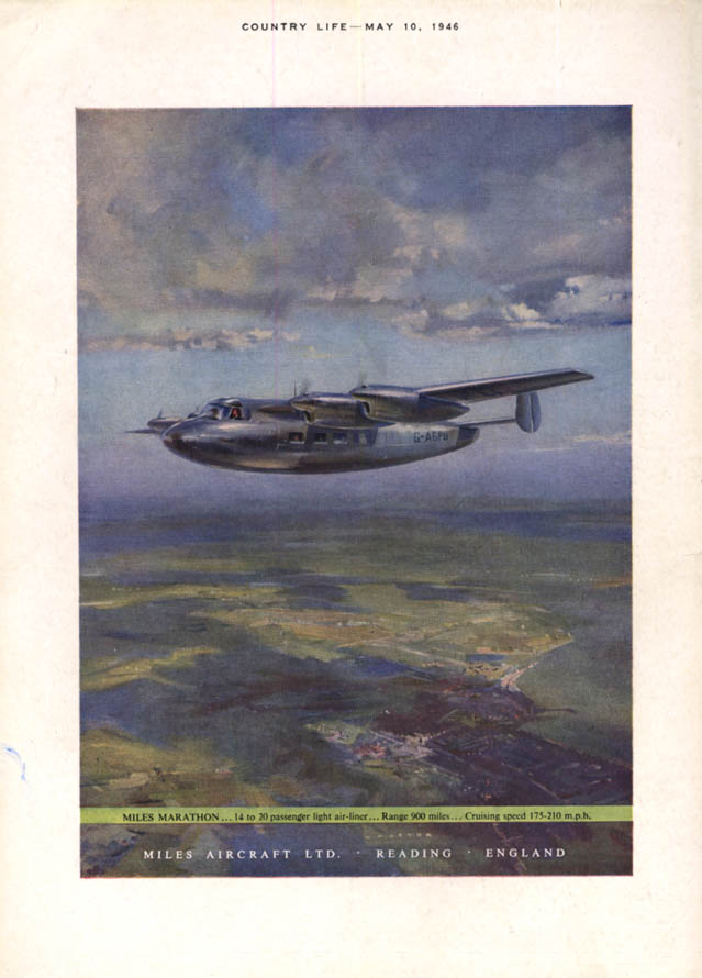 Image for Miles Marathon airliner 14-20 passengers Speed 172-210 mph ad 1946