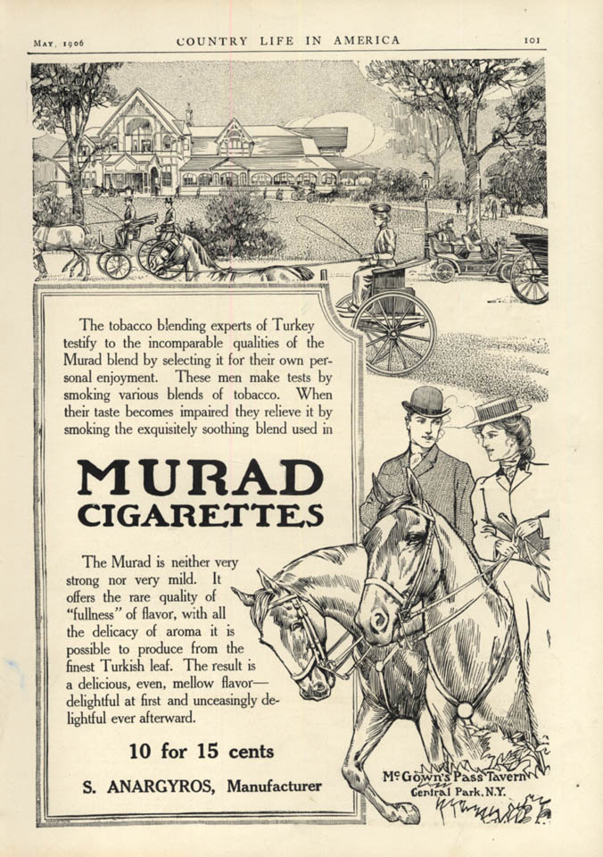 Image for Murad Cigarettes at McGown's Pass Tavern Central Park NY ad 1906