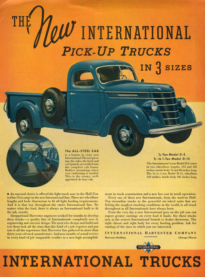 Image for The New International Pickup Trucks in 3 sizes ad 1938 L