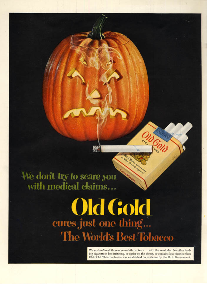 Image for We don’t scare with medical claims Old Gold Cigarettes ad 1951 Jack-o-Lantern L