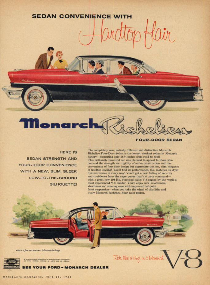 Image for Sedan convenience hardtop flair Canadian Monarch Richlieu ad 1955 Mercury