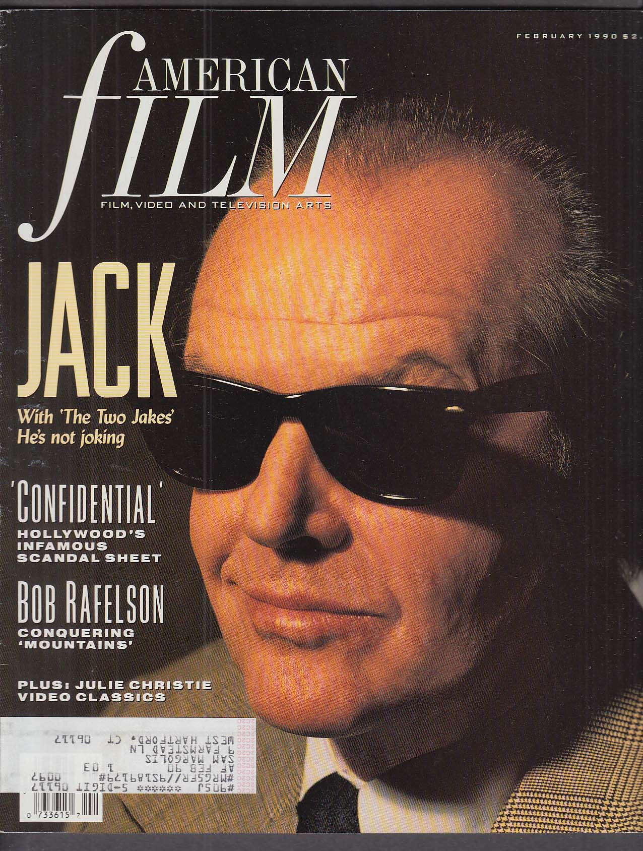 Image for AMERICAN FILM Jack Nicholson Bob Rafelson Julie Christie Confidential mag 2 1990