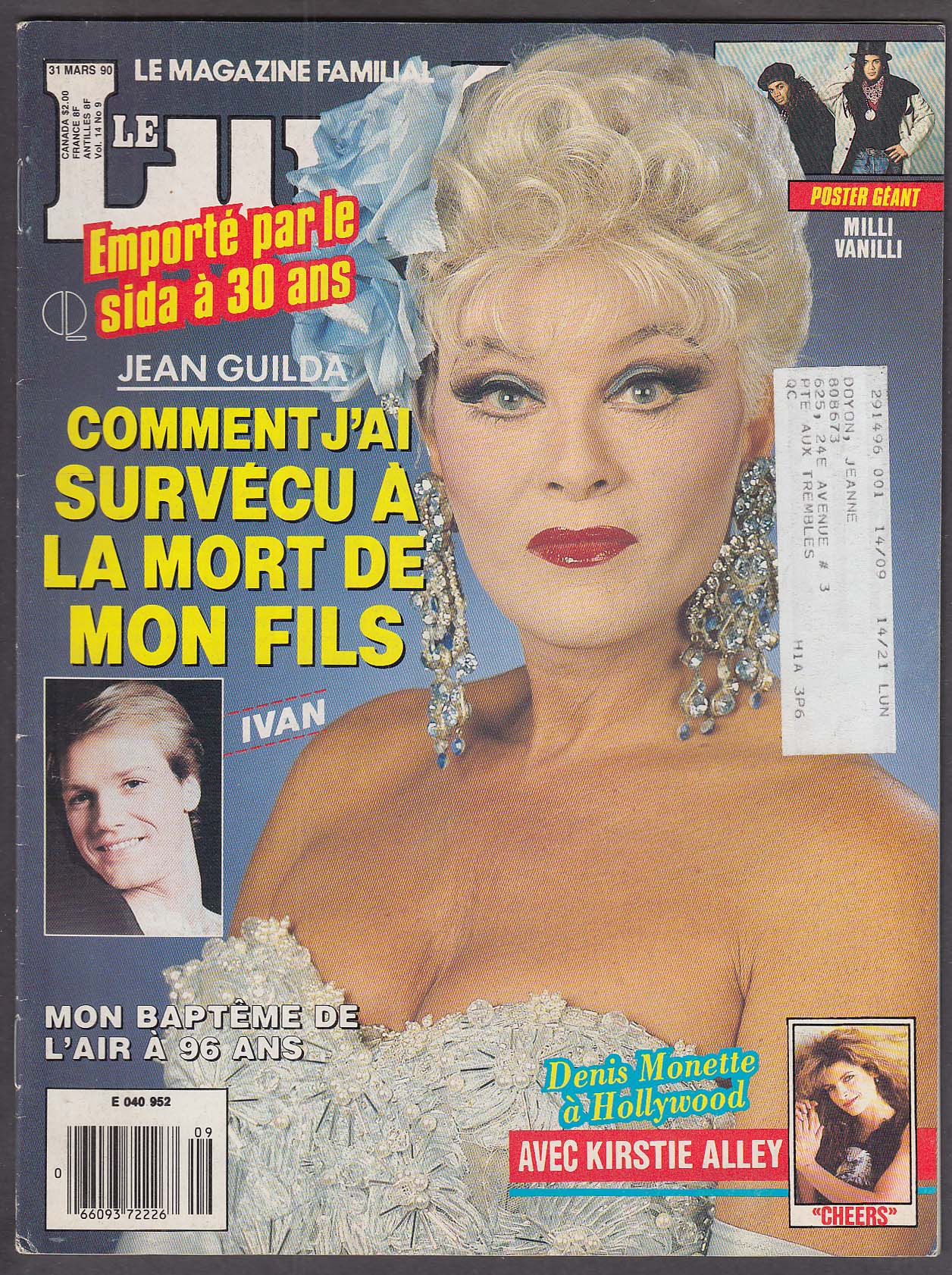 Image for LE LUNDI Jean Guilda Ivan Kirstie Alley Milli Vanilli 3/31 1990