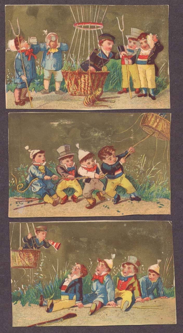 Image for Hot air balloon ascent trade card series of 3 1880s