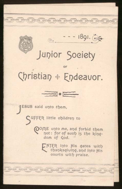 Image for Junior Society of Christian Endeavor Prayer Meeting Topics folder 1891 Boston MA