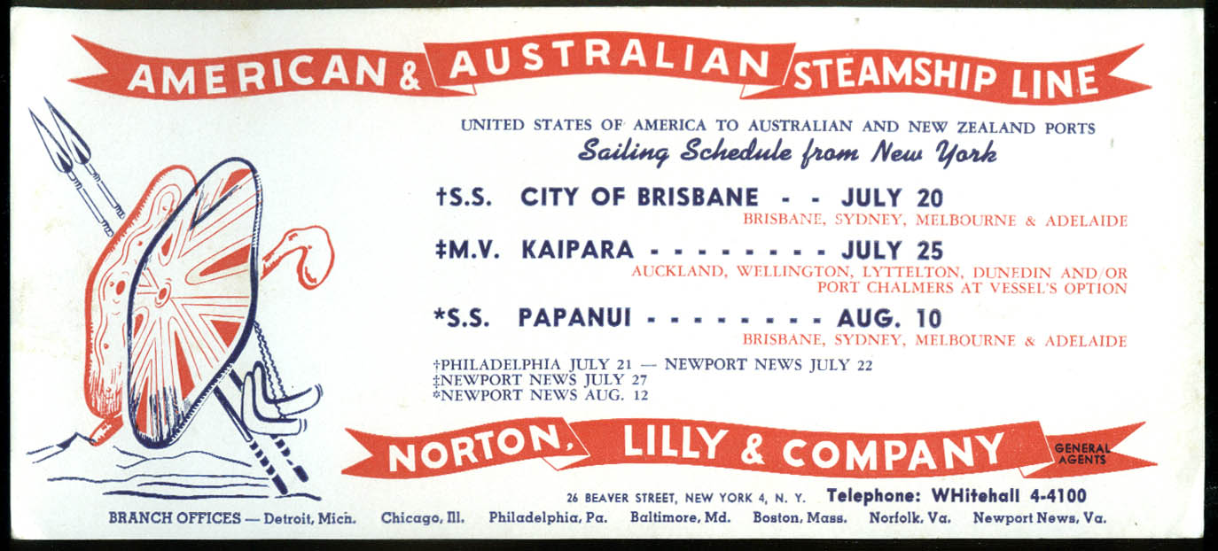 Image for American & Australian Steamship Line blotter S S City of Brisbane + 1940s